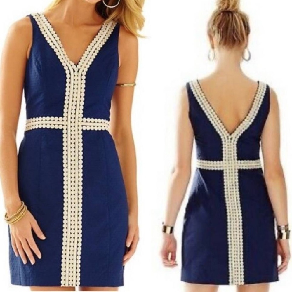 LILLY PULITZER Bentley Navy Cotton Shift Dress Size 2